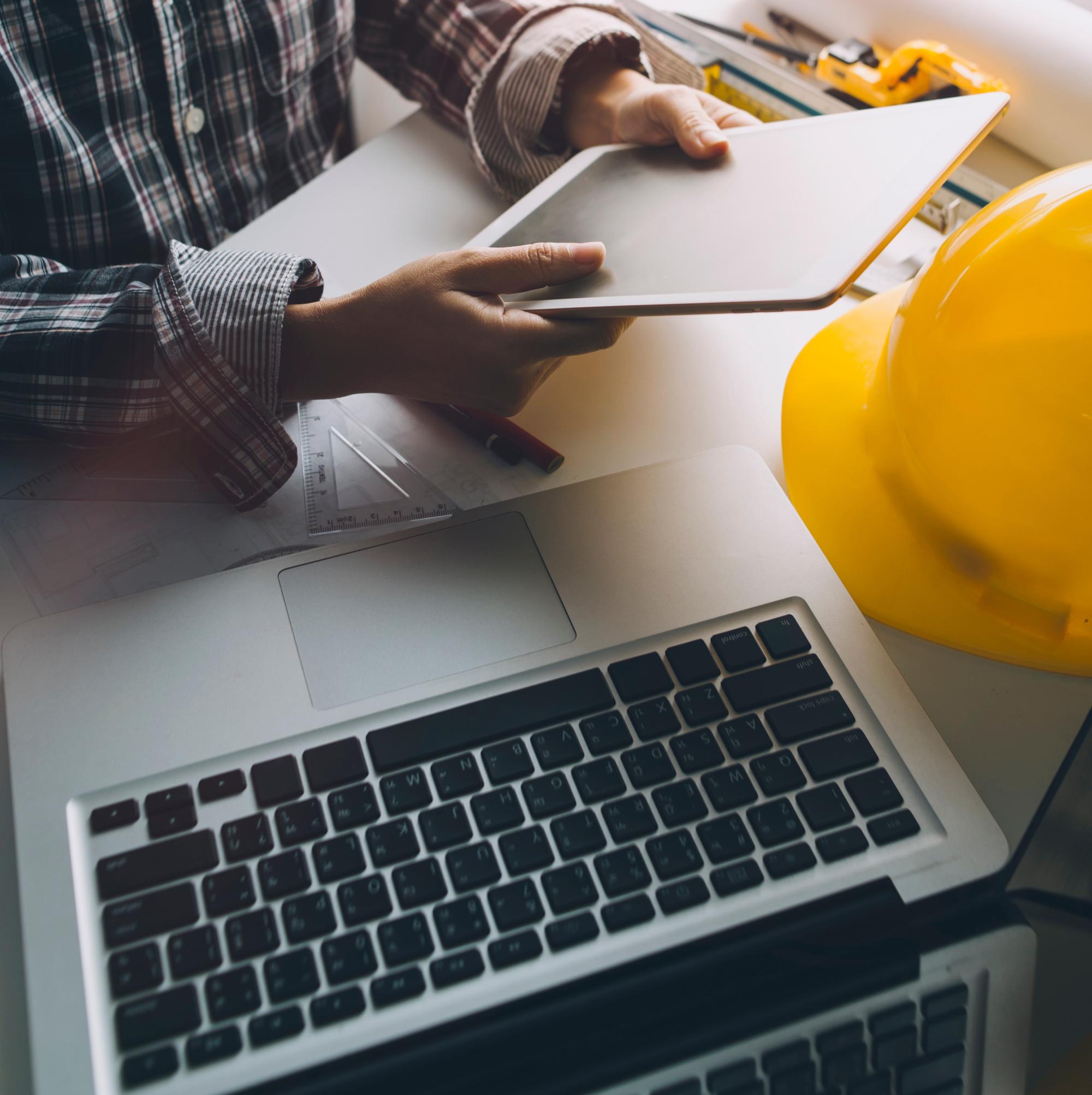 Picture of computer and hard hat